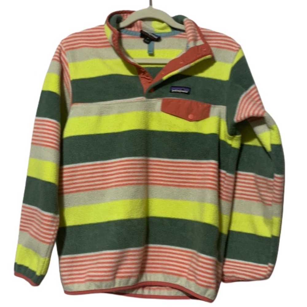 Patagonia Synchilla Pullover Sweatshirt - Green, Yellow, Coral Salmon Pink sz XS